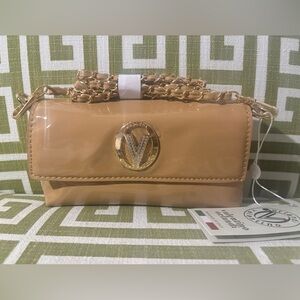 NWT! VALENTINO ORLANDI Taupe Vegan Patent Leather Top HandleCrossbody Bag